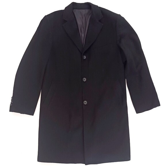 100% Cashmere Mens Knee Length Overcoat Blk Palmbird EU 50 US 40